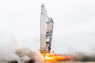 Astra's Rocket 3.3 vehicle performs a static fire test at Cape Canaveral Space Force Station in Florida on Jan. 22, 2022, to prep for the launch of the ELaNa-41 mission.