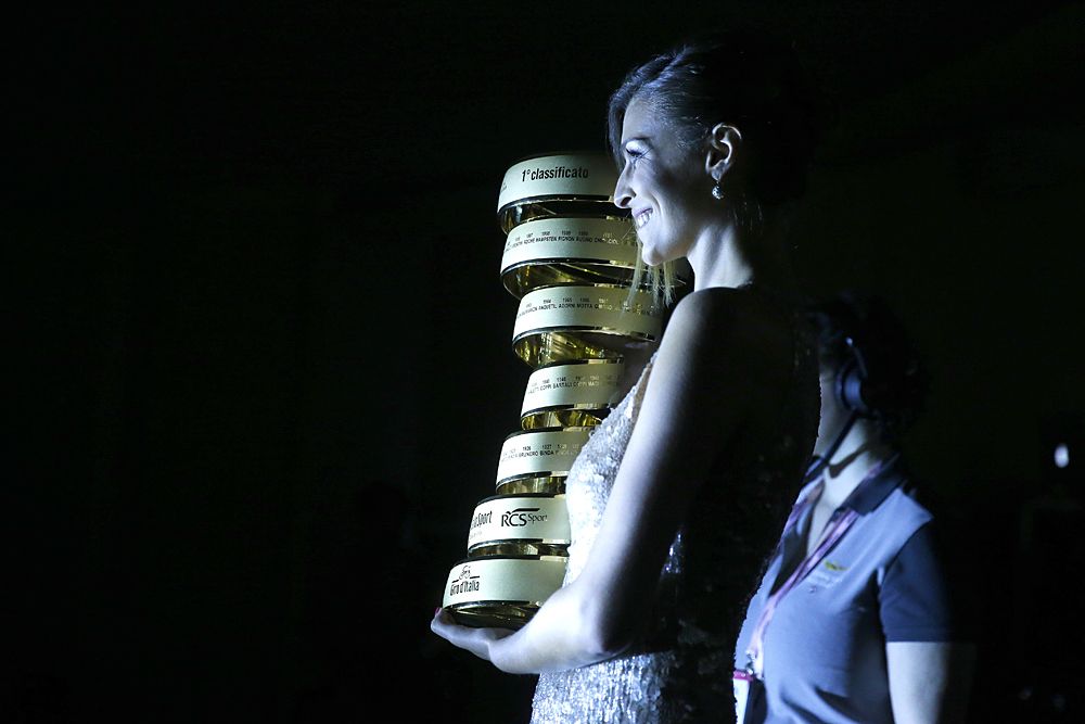 The Giro d'Italia trophy is presented