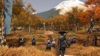 Ghost of Yotei screenshot of Atsu and others preparing to attack