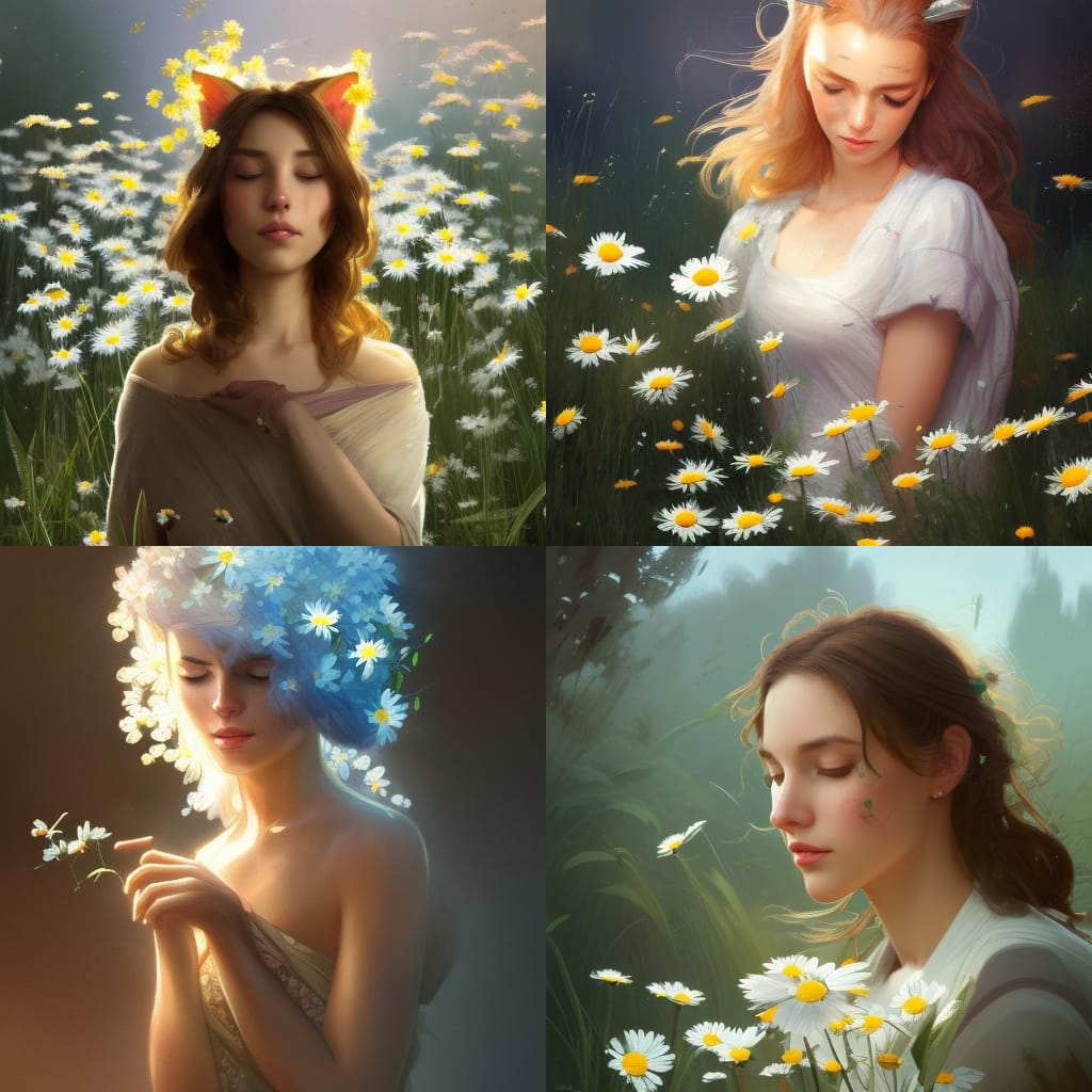 AI generated images of cat picking daisies