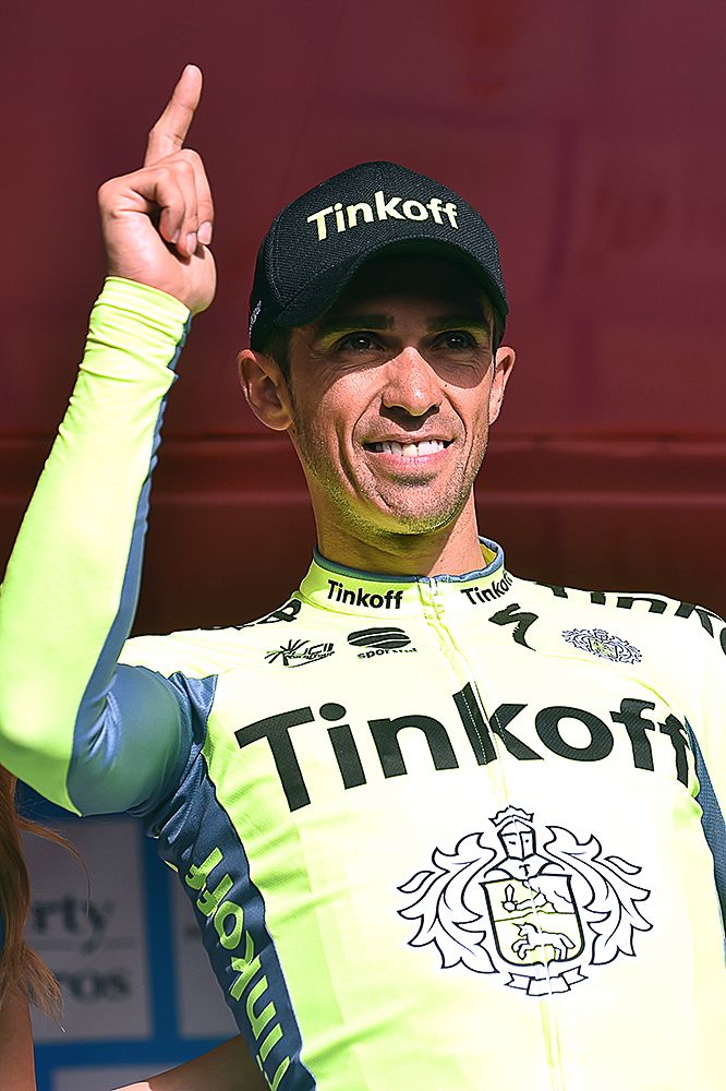 Alberto Contador on the final podium at Algarve
