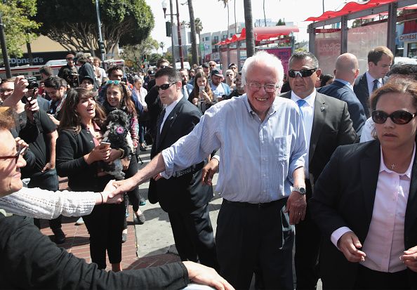 Bernie Sanders greets supporters.