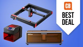 3 laser engravers on a blue background