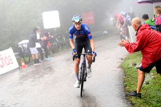 SAN MIGUEL DE AGUAYO SPAIN AUGUST 25 Jay Vine of Australia and Team AlpecinDeceuninck attacks in the breakaway during the 77th Tour of Spain 2022 Stage 6 a 1812km stage from Bilbao to Ascensin al Pico Jano San Miguel de Aguayo 1131m LaVuelta22 WorldTour on August 25 2022 in Pico Jano San Miguel de Aguayo Spain Photo by Justin SetterfieldGetty Images
