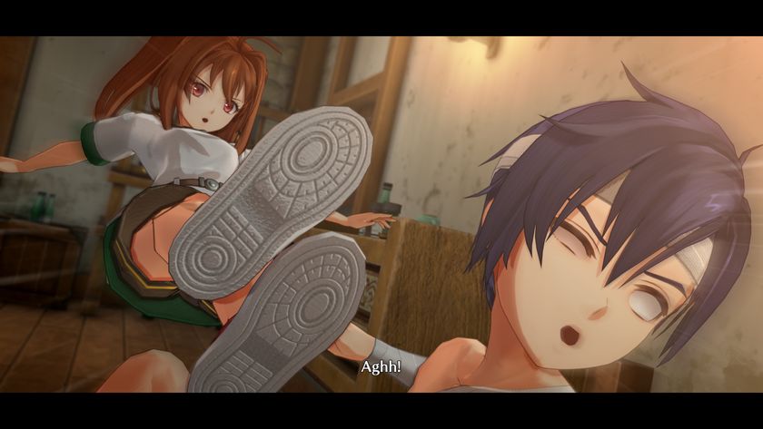 Estelle drop kicks Joshua as he&#039;s ill in bed in the opening flashback to Trails in the Sky 1st Chapter
