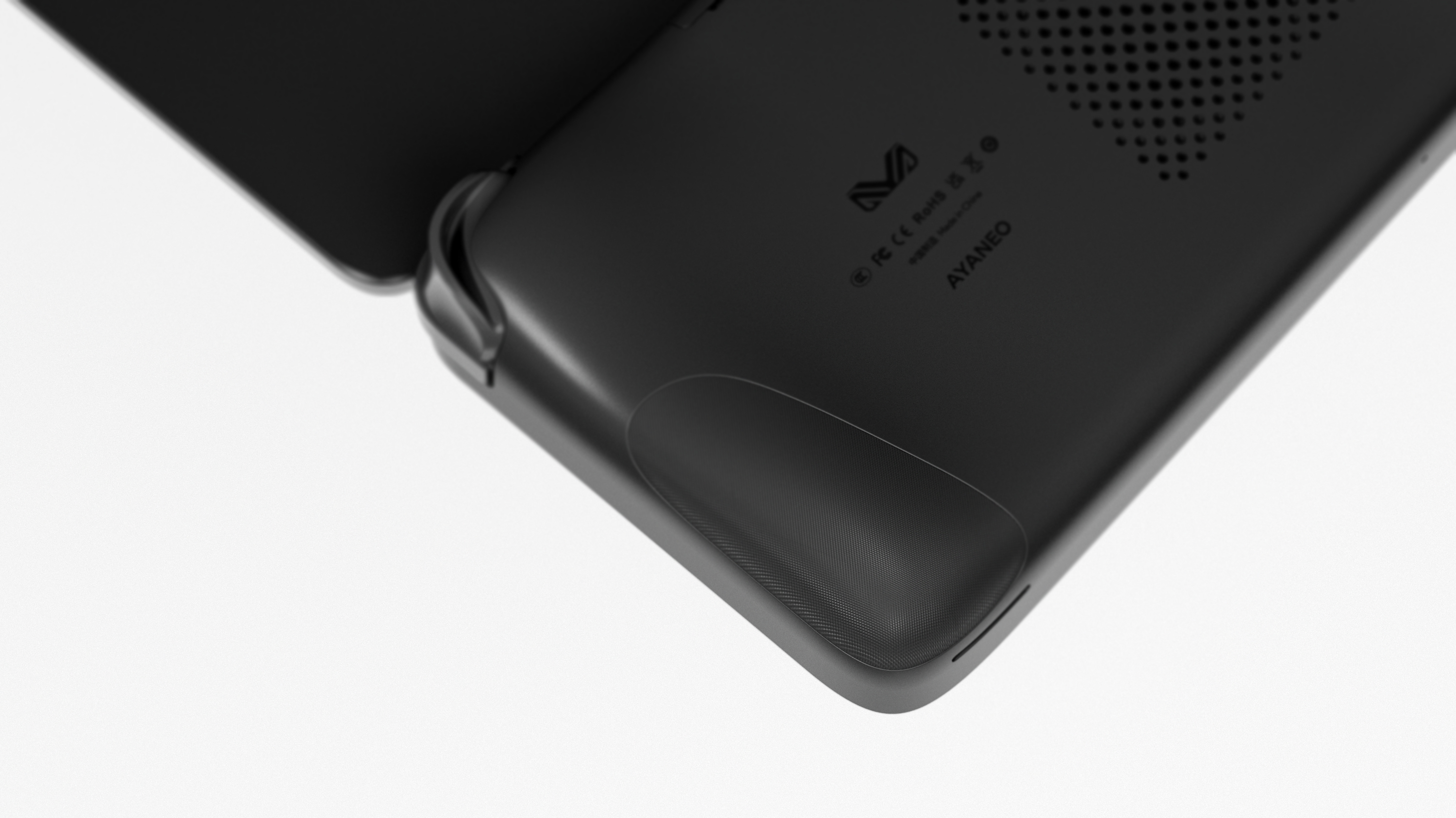 Ayaneo Flip 1S DS on a white background with the screen displaying a black and orange effect.
