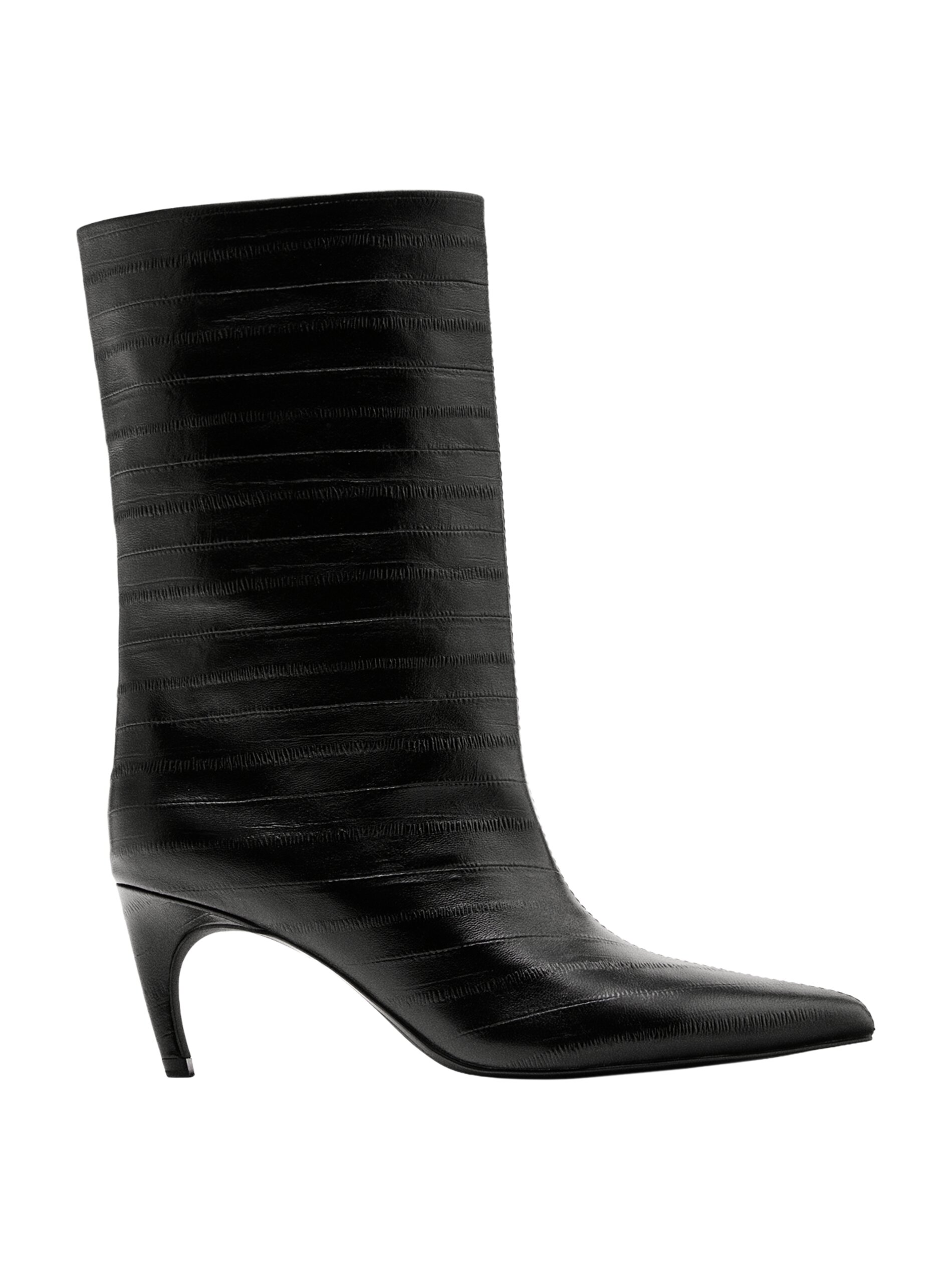 Embossed Leather High-Heel Ankle Boots