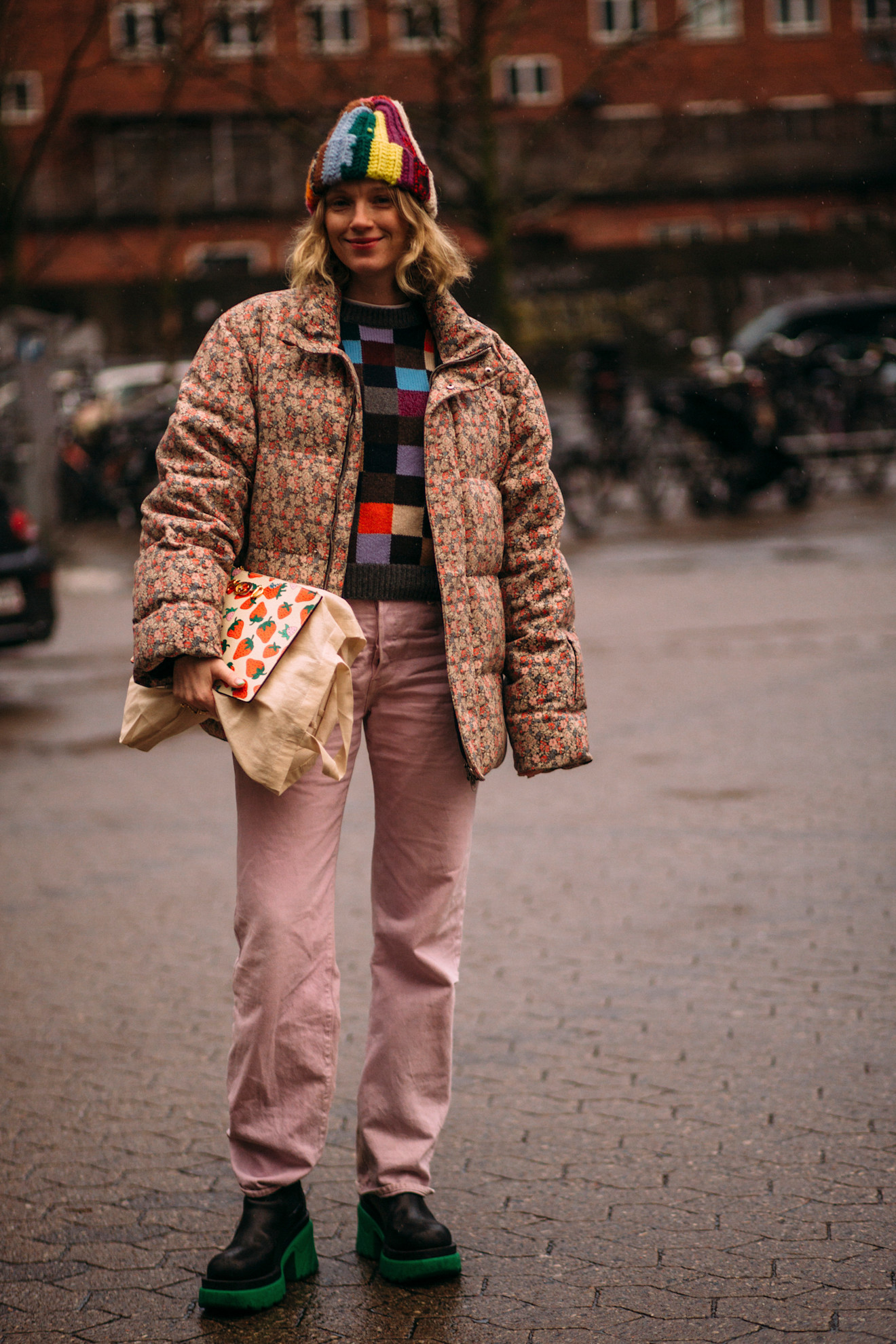 A woman at fashion wearing a puffer jacket outfit