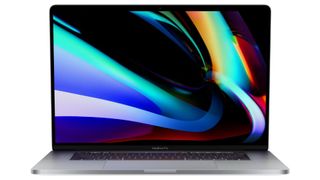 Macbook Pro with colourful, swirly patterns on its screen