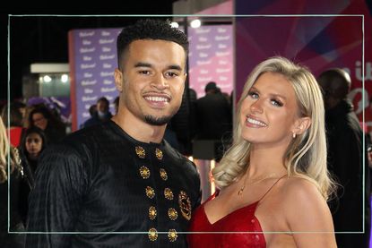 Toby Aromolaran and Chloe Burrows smile and pose for a photo as they attend ITV Palooza! 2021 at The Royal Festival Hall on November 23, 2021 in London, England. 