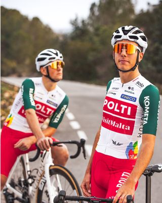 Two riders in the new Polti-VisitMalta kit