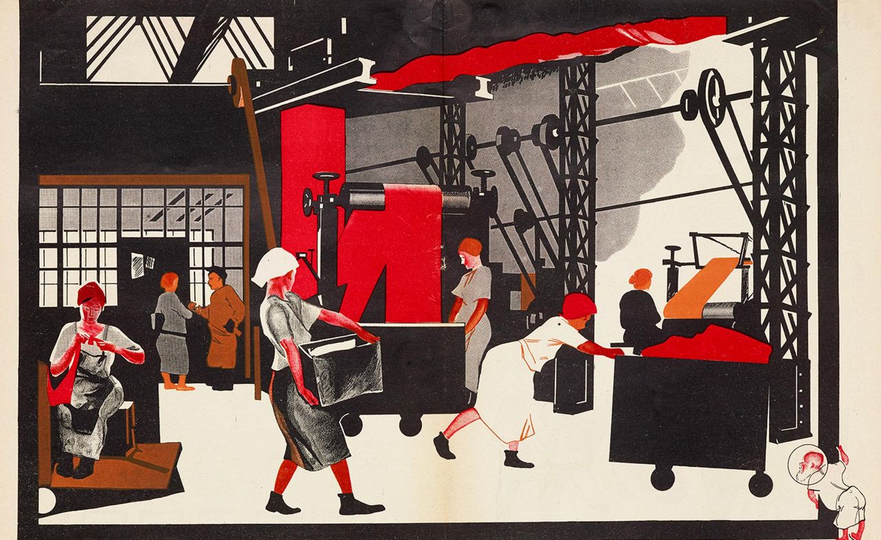 Magazine illustration, Zagadka stariku (The Old Man’s Puzzle) in Bezbozhnik u stanka (Atheist at the Lathe), 1926, by Aleksandr Deineka