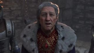 The Elder Scrolls 4: Oblivion Remastered gameplay showing the emperor looking at the player in their prison cell