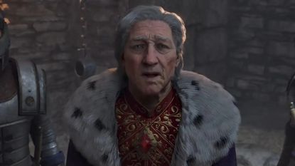 The Elder Scrolls 4: Oblivion Remastered gameplay showing the emperor looking at the player in their prison cell