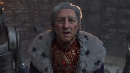 The Elder Scrolls 4: Oblivion Remastered gameplay showing the emperor looking at the player in their prison cell