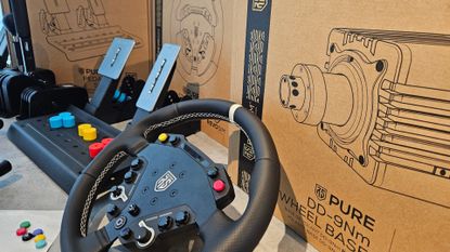 The Nacon Revosim Pure bundle of products, displayed at Big Ben Week 2025 (photographed by Future)