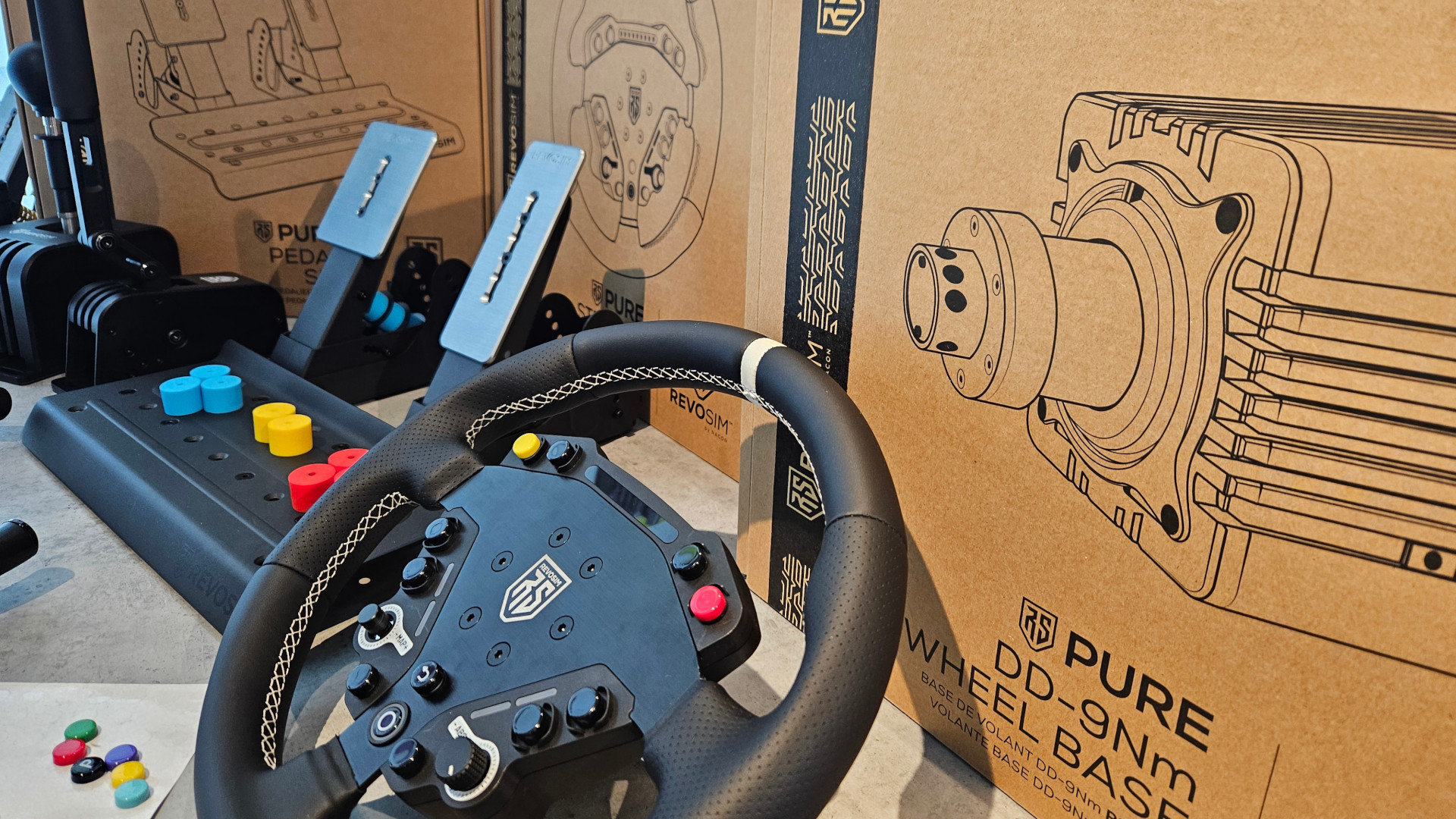 The Nacon Revosim Pure bundle of products, displayed at Big Ben Week 2025 (photographed by Future)