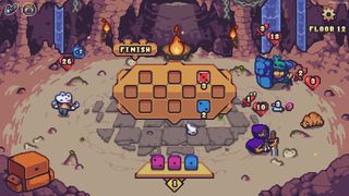 Frog fights insects with rolling dice in cute pixel art in Die in the Dungeon