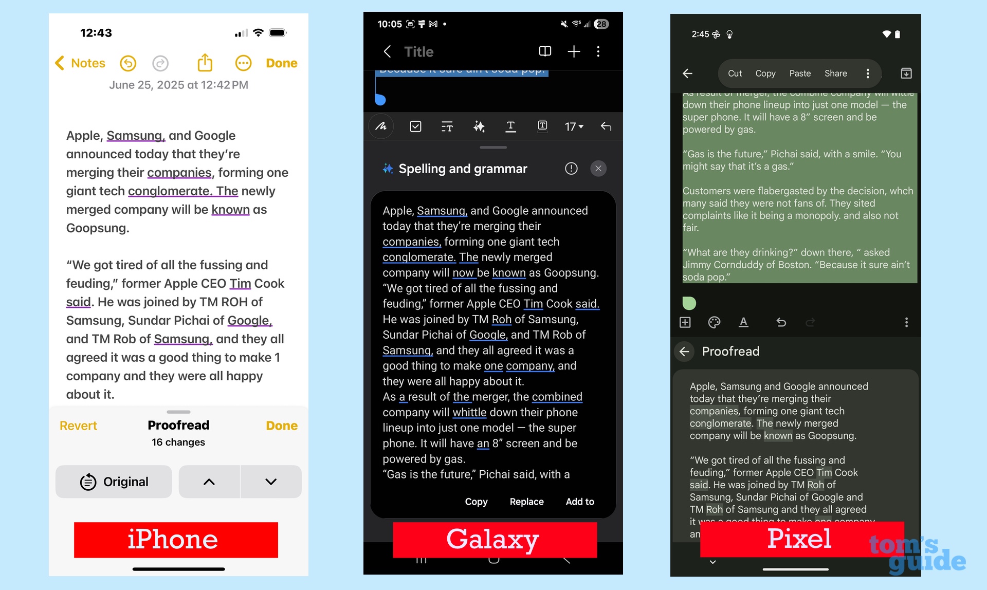 ai proofreading tools on iPhone Galaxy and Pixel phones