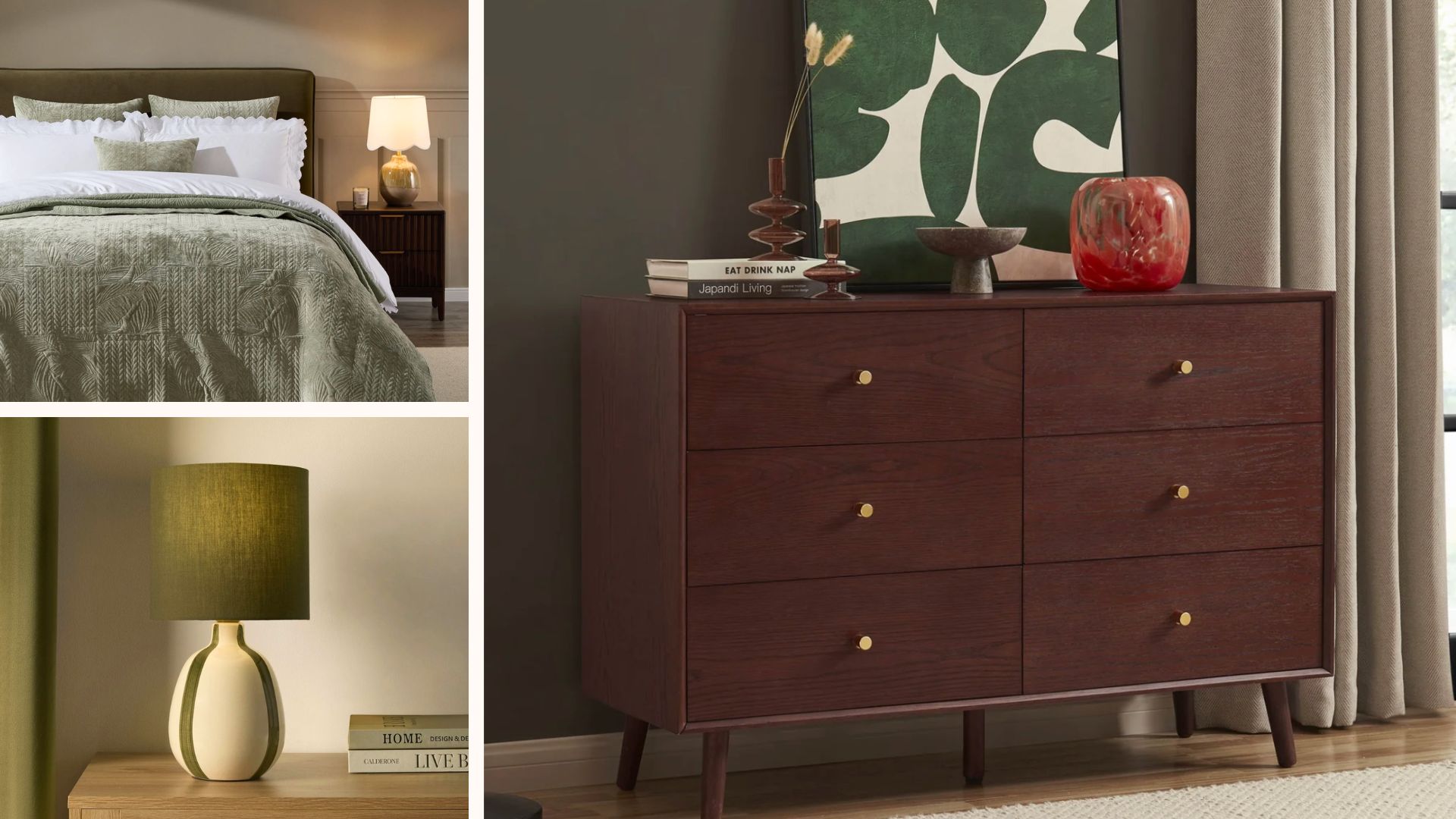 A collage of Dusk homeware in a bedroom