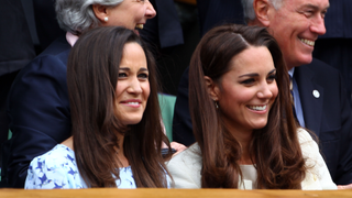 Pippa Middleton and Catherine, Duchess of Cambridge sit in the Royal Box during the Gentlemen's Singles final match between Roger Federer of Switzerland and Andy Murray of Great Britain on day thirteen of the Wimbledon Lawn Tennis Championships at the All England Lawn Tennis and Croquet Club on July 8, 2012 in London, England