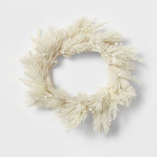 Faux pampas grass Christmas wreath in cream from Target.