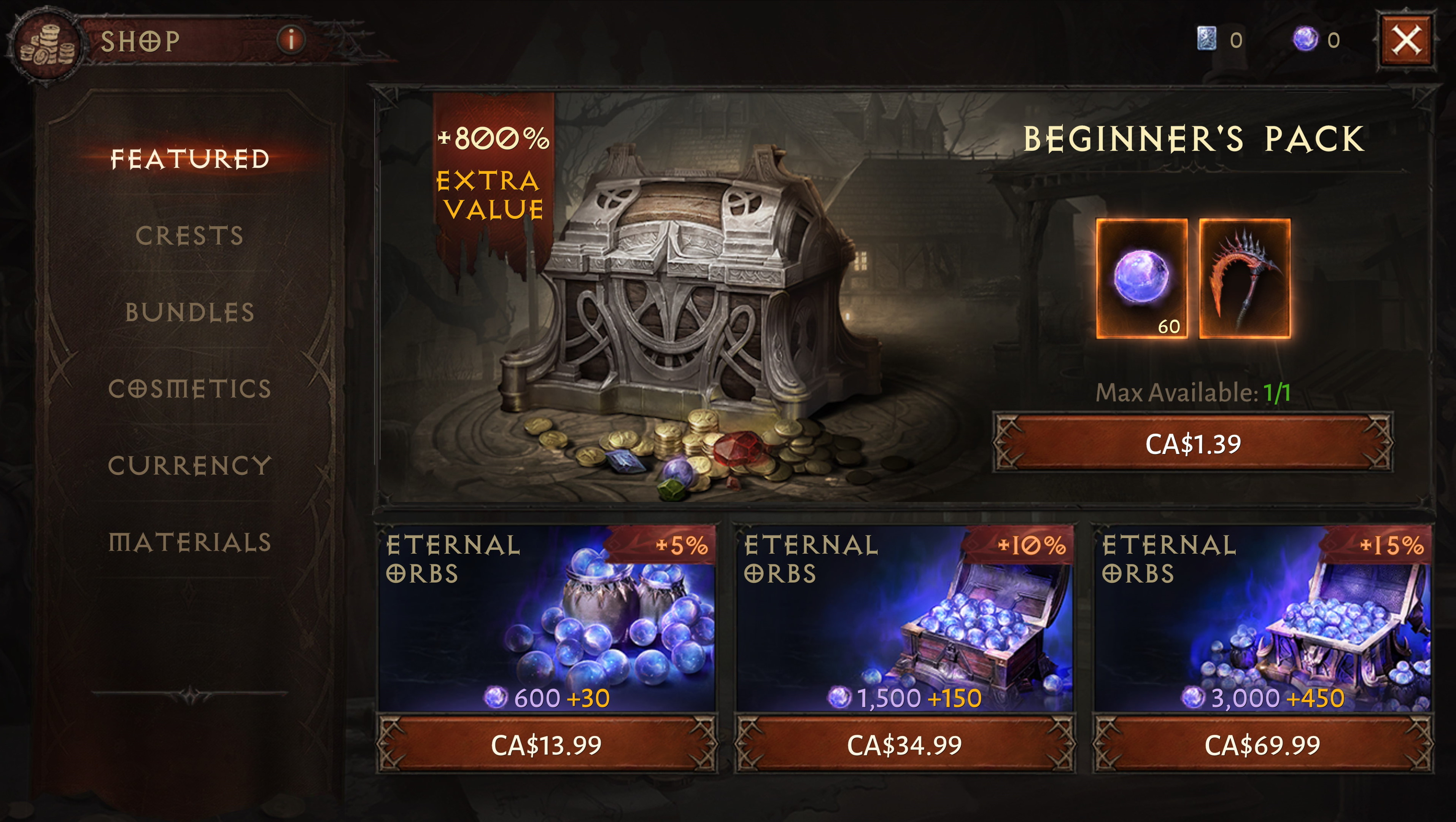 Diablo Immortal shop screens
