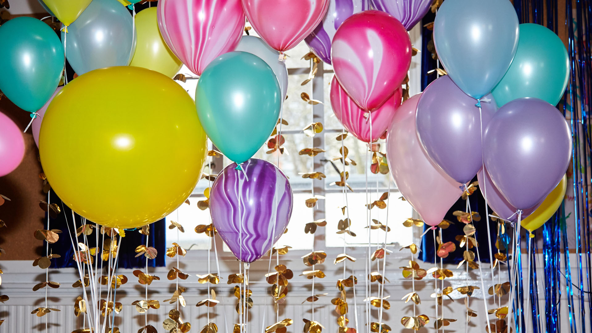 Helium balloons decorating a room