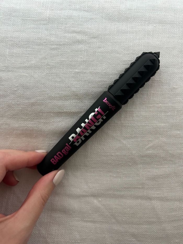 The Benefit BADgal BANG! Volumizing Mascara on a white linen background