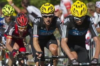 Chris Froome leads Bradley Wiggins in the first mountain finish of the Tour de France