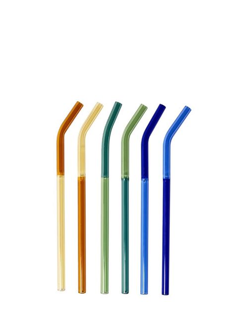 The Conran Shop Santorini Reusable Angled Glass Cocktail Straws, Set of 6, Multi