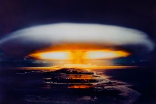 A nuclear bomb test in Mururoa atoll, French Polynesia, in 1971 