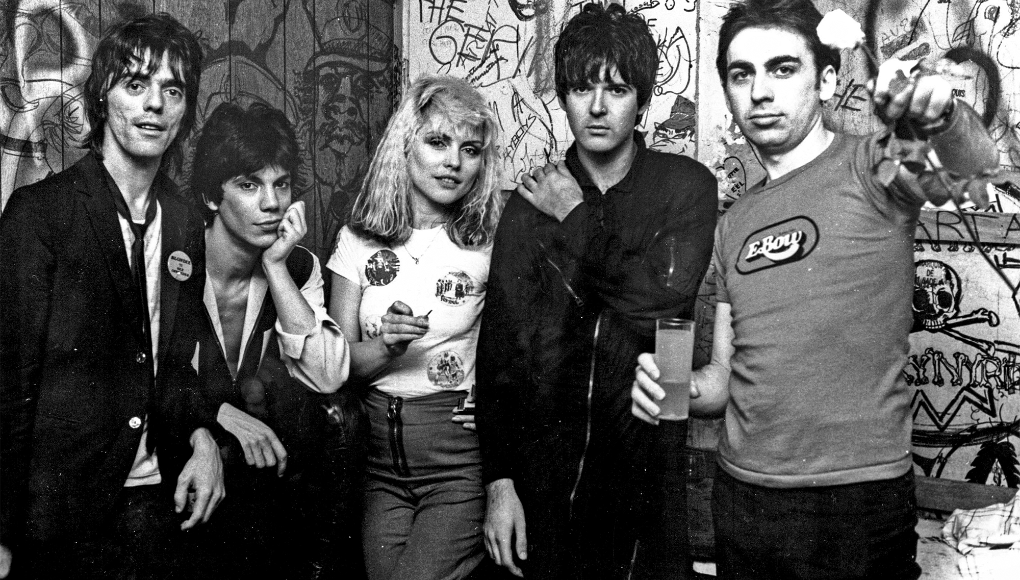 Blondie 1977 (L-R) Frank Infante, Jimmy Destri, Debbie Harry, Clem Burke, Chris Stein, at Whisky a Go Go in West Hollywood, CA