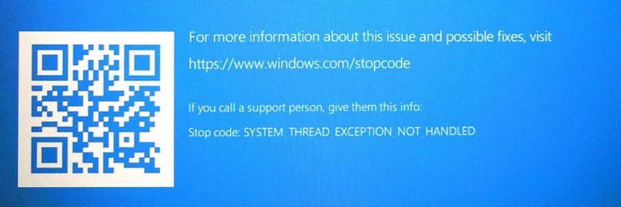 System thread exception not handled windows 7 что делать