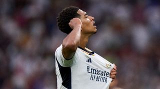 Jude Bellingham gestures after scoring the winner for Real Madrid against Getafe in LaLiga in September 2023.