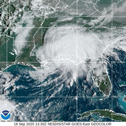 Hurricane Sally captured over Alabama and the Florida Panhandle on Sept. 16 at 9:30 am ET