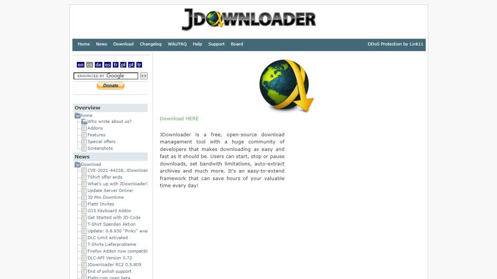 Website screenshot for JDownloader