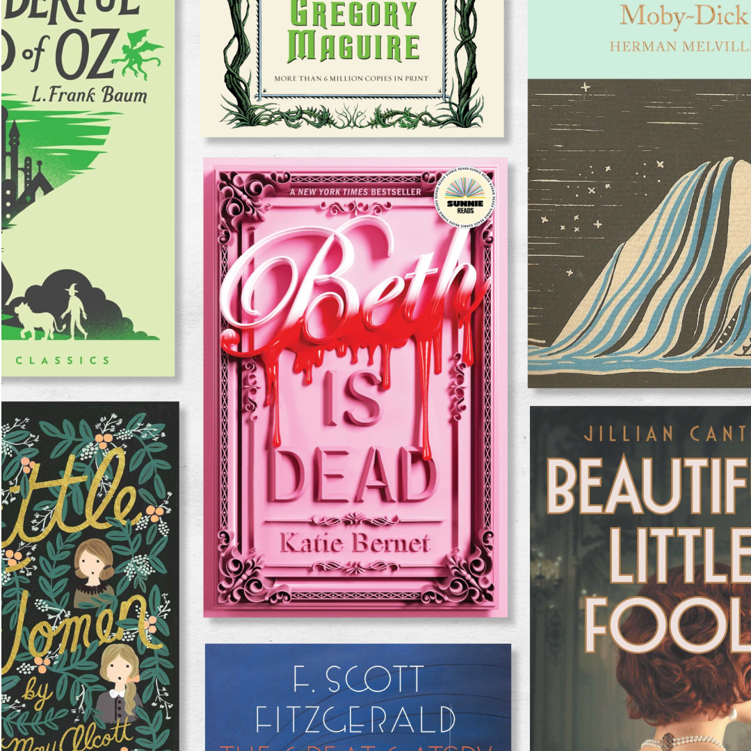 a collage of book covers of novels that reimagine literary classics like beth is dead and beautiful little fools