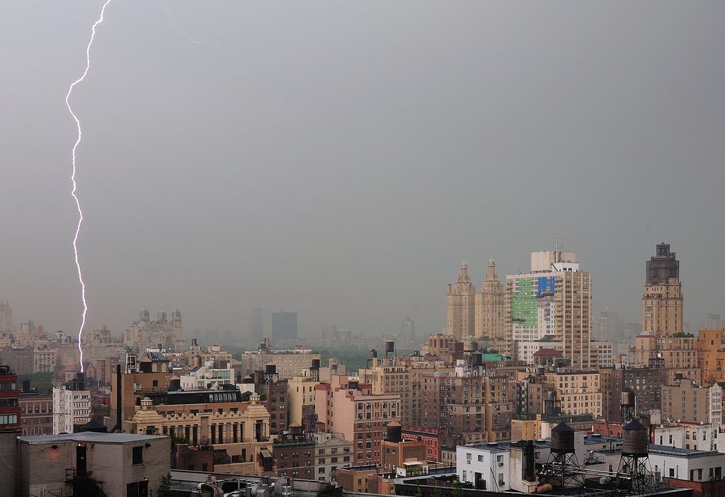 Lightning striking Manhattan&#039;s Upper West Side. 