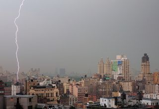 Lightning striking Manhattan's Upper West Side. 