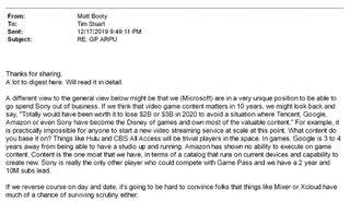 Email between Matt Booty and Tim Stuart of Xbox.