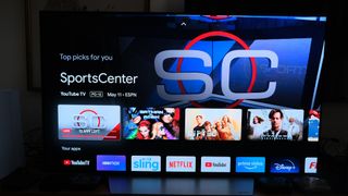Sportscenter via YouTube TV is promoted on the Chromecast with Google TV's home screen