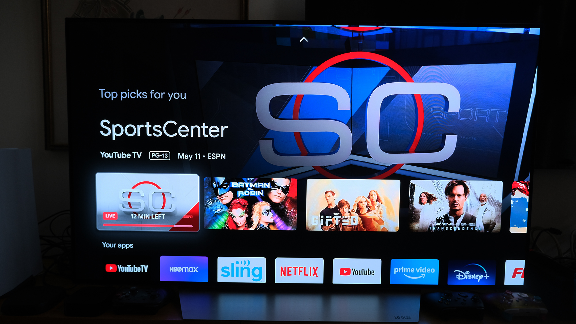 Sportscenter via YouTube TV is promoted on the Chromecast with the Google TV home screen