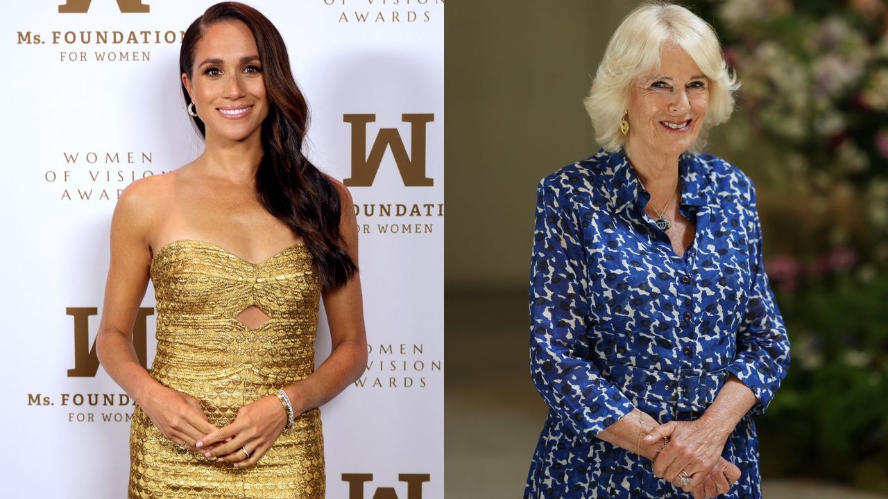 Meghan Markle &quot;certainly not&quot; first royal with &quot;forward thinking ideas&quot;, expert claims. Seen here are Meghan Markle and Queen Camilla side-by-side at different occasions.