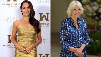 Meghan Markle "certainly not" first royal with "forward thinking ideas", expert claims. Seen here are Meghan Markle and Queen Camilla side-by-side at different occasions.