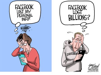 Editorial cartoon U.S. Mark Zuckerberg facebook economy money personal information