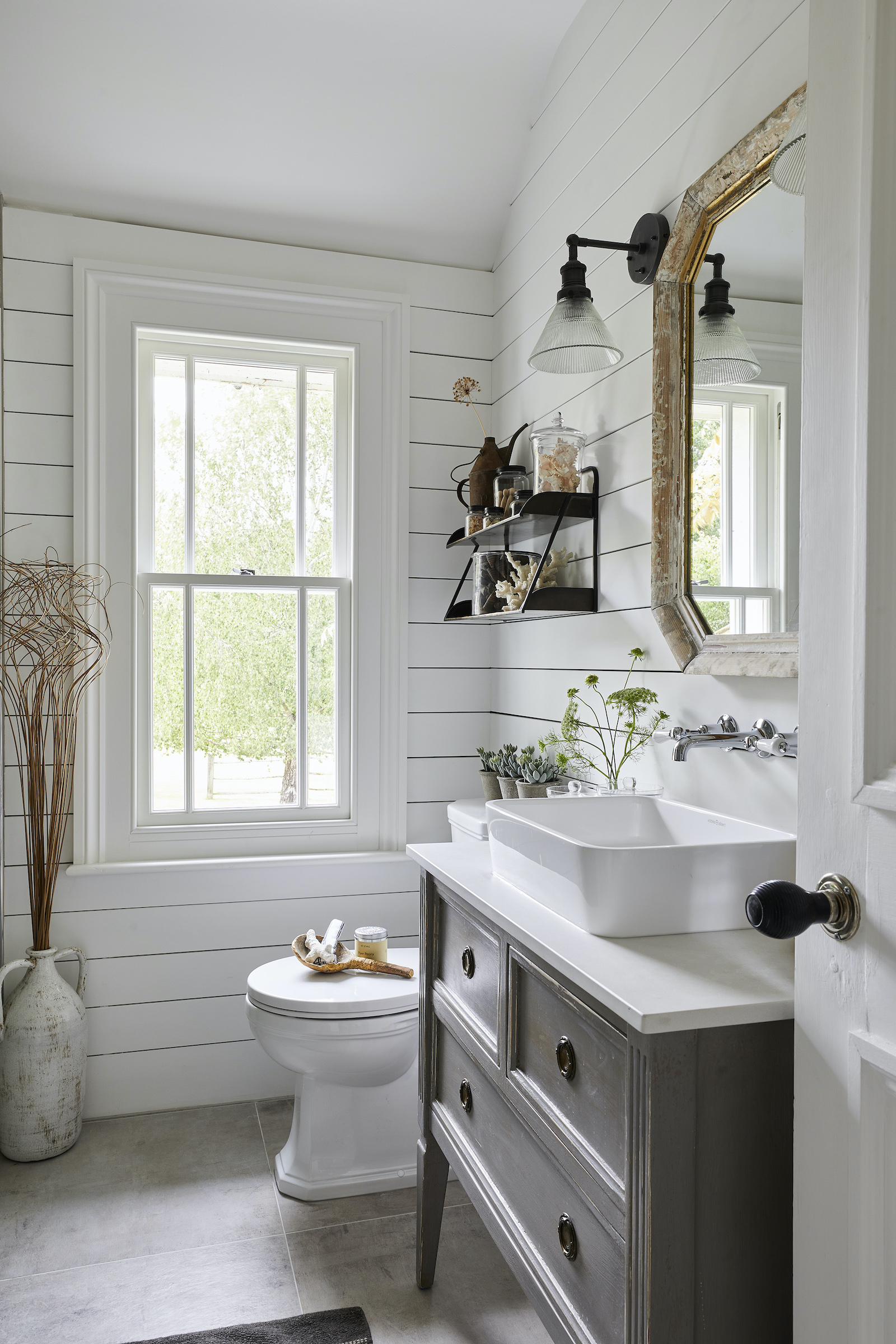 bathroom with shiplap panelling