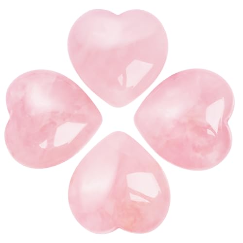 Marrywindix 4 Packs 1.2 Inches Healing Crystal Natural Rose Stone Heart Love Carved Palm Worry Stone Chakra Reiki Balancing