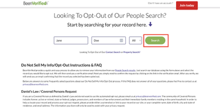 The search bar to find your information on the BeenVerified site with the search box highlighted in a red square.
