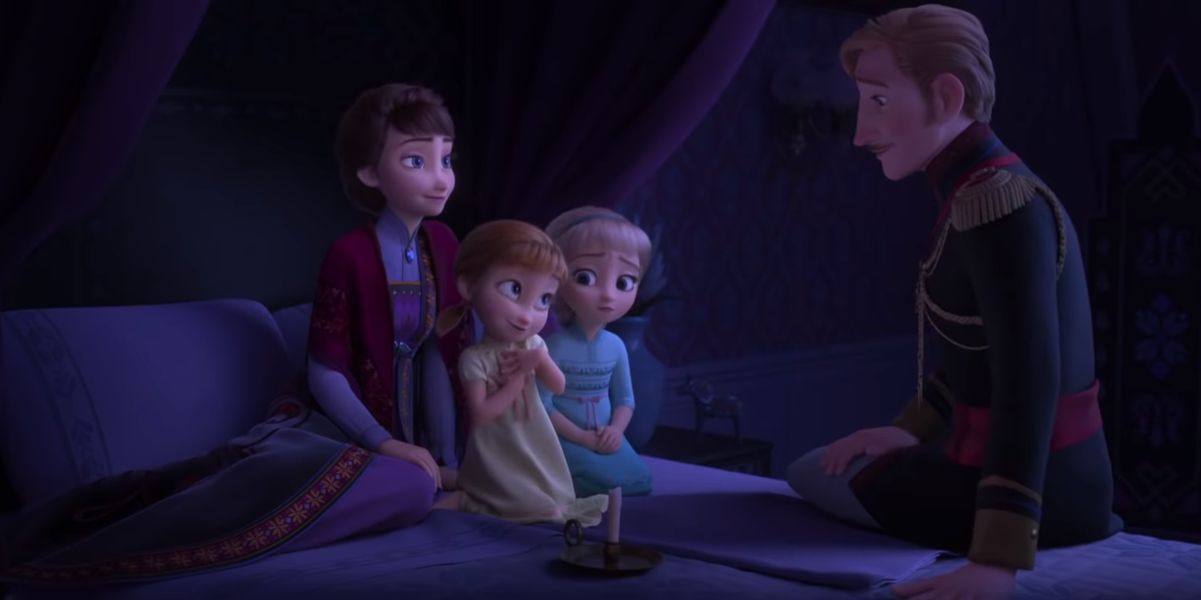 Anna and Elsa and parents in Frozen II